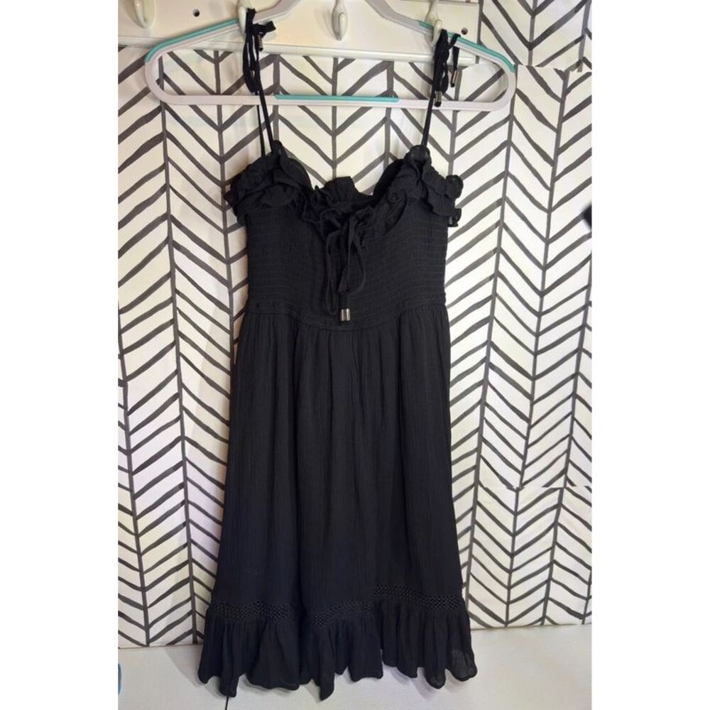 Vivimos Black Adjustable Tie Straps Ruffle Lined Dress Women’s M 8-10 7162